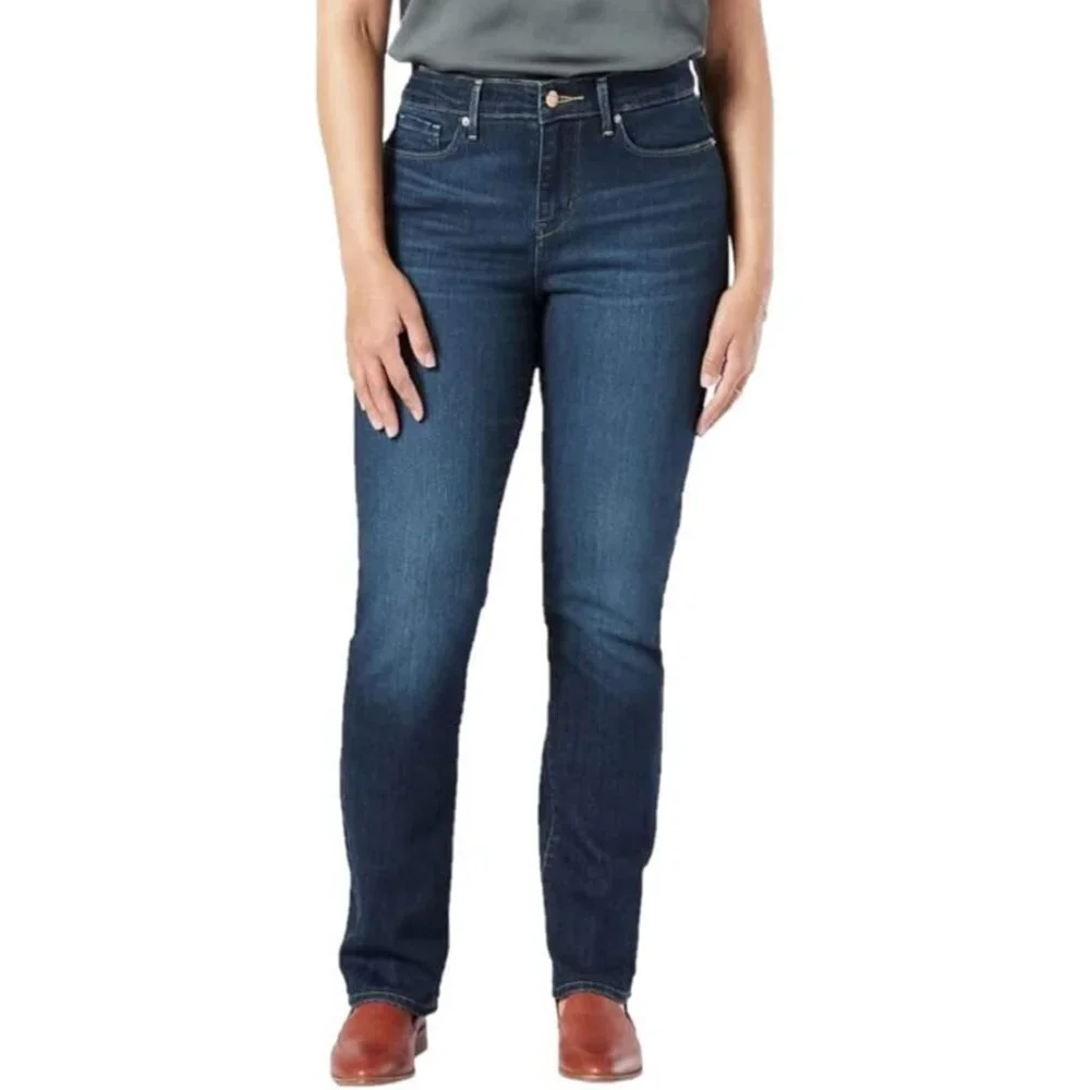 Women's Mid-Rise Stretch Straight Jeans Plus Size Denim Casual Comfort - Picture 1 of 3